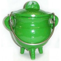 Green Cast Iron Mini Cauldron with Lid