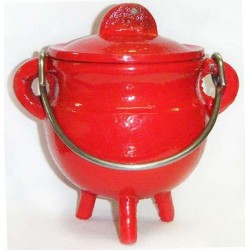 Red Cast Iron Mini Cauldron with Lid