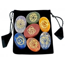 7 Carved Chakra Worry Stones in Velvet Pouch