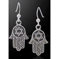 Hamsa Star of David Sterling Silver Earrings