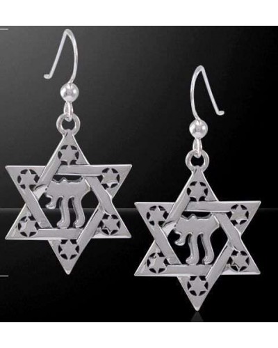 Chai Star of David Sterling Silver Earrings