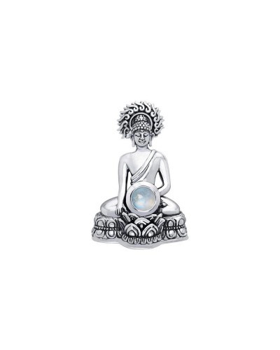 Buddha Time of Meditation Rainbow Moonstone Pendant