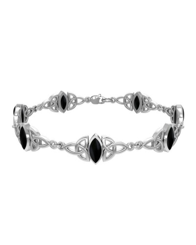 Celtic Trinity Knot Link Bracelet with Black Onyx Gemstones