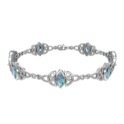 Celtic Trinity Knot Link Bracelet with Blue Topaz Gemstones