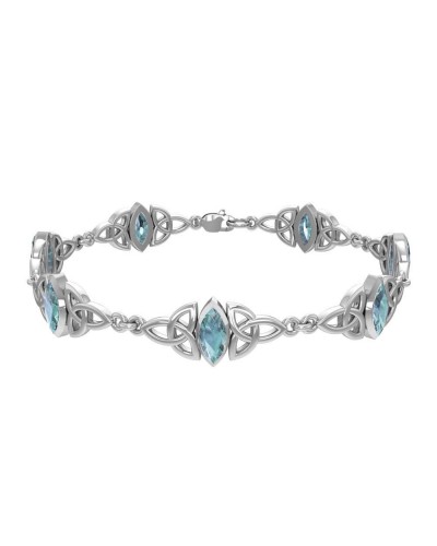 Celtic Trinity Knot Link Bracelet with Blue Topaz Gemstones