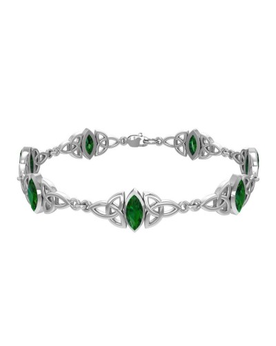 Celtic Trinity Knot Link Bracelet with Emerald Gemstones