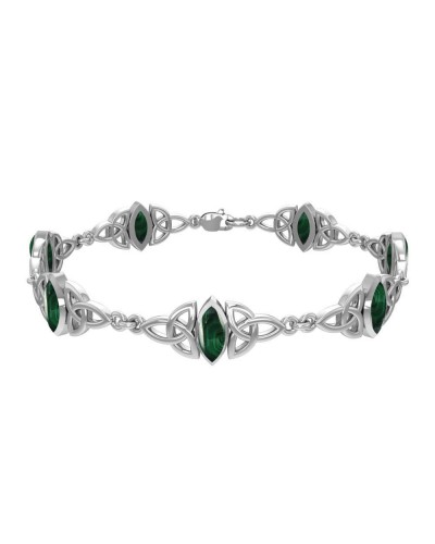 Celtic Trinity Knot Link Bracelet with Malachite Gemstones