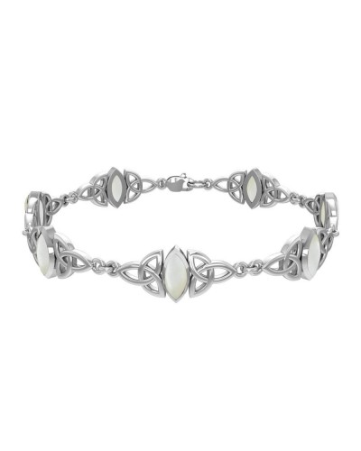 Celtic Trinity Knot Link Bracelet with Mother of Pearl Gemstones