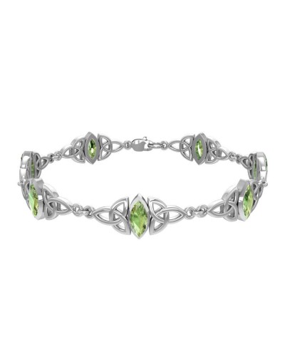 Celtic Trinity Knot Link Bracelet with Peridot Gemstones