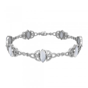 Celtic Trinity Knot Link Bracelet with Rainbow Moonstone Gemstones
