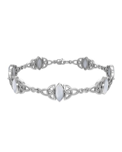 Celtic Trinity Knot Link Bracelet with Rainbow Moonstone Gemstones