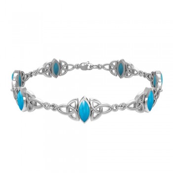 Celtic Trinity Knot Link Bracelet with Turquoise Gemstones