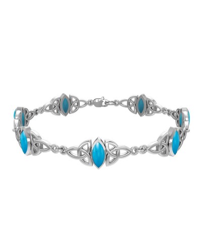 Celtic Trinity Knot Link Bracelet with Turquoise Gemstones