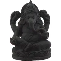 Ganesha Statue in Black Volcanic Stone