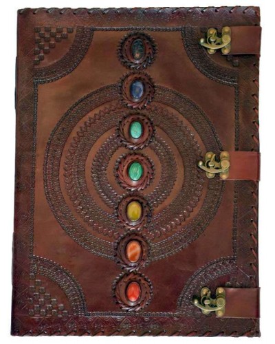 7 Chakra Stones Large Leather Blank Journal - 18 Inches