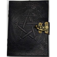 Pentacle Black Leather Book of Shadows 7 Inch Journal with Latch