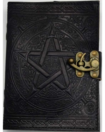 Pentacle Black Leather Book of Shadows 7 Inch Journal with Latch