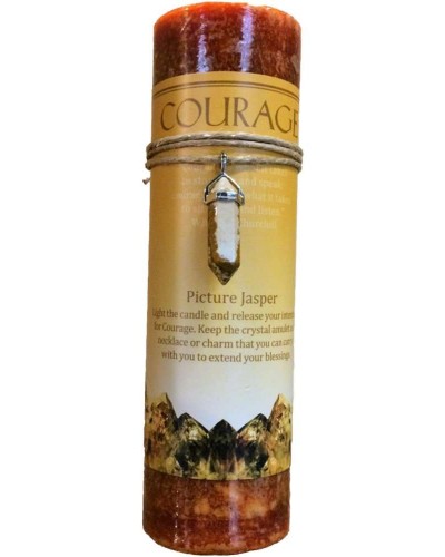 Courage Crystal Energy Candle with Picture Jasper Pendant