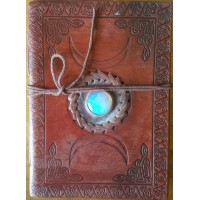 Triple Moon Gemstone Leather 7 Inch Journal